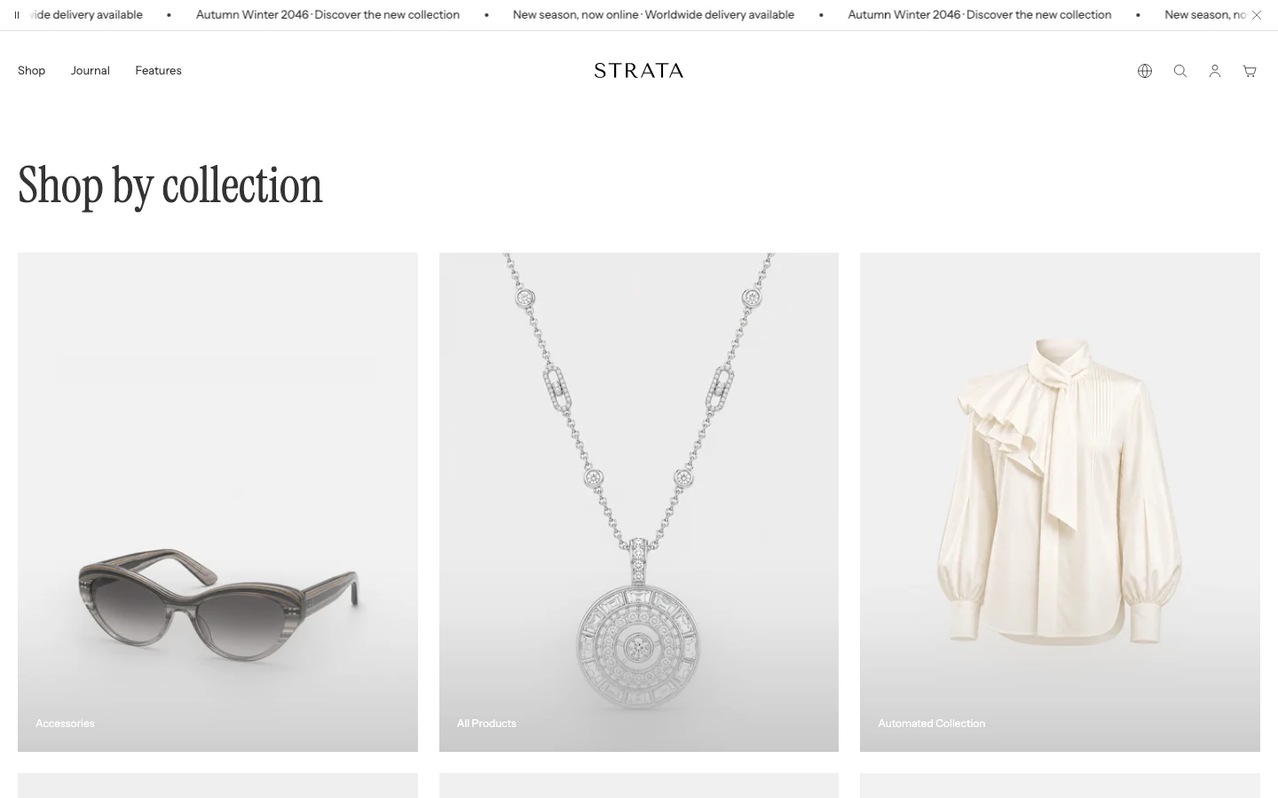 The collection index page with the heading Shop by collection and a grid of collection cards.