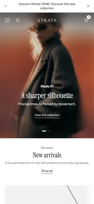 Mobile Media slideshow with a compact transparent Header and a portrait media crop.