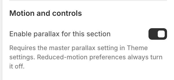 Collection banner Motion and controls settings in the Theme Editor: Enable parallax for this section.
